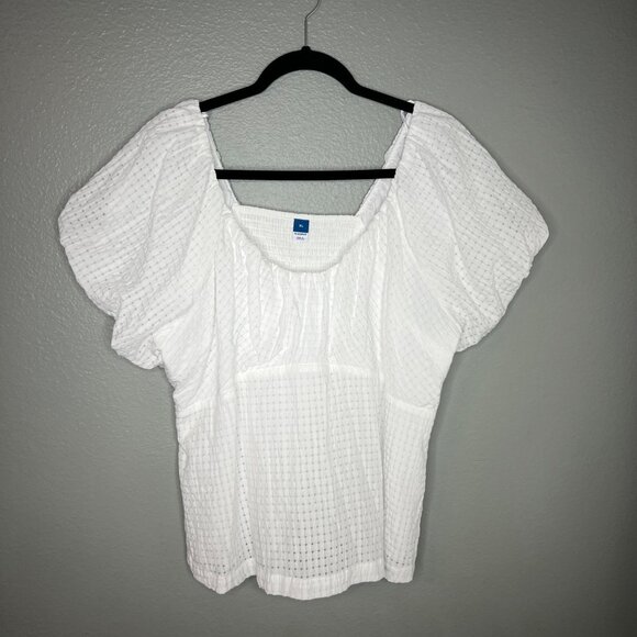 Old Navy Trapeze Milkmaid Top Size XL Calla Lily White Eyelet - Picture 1 of 9